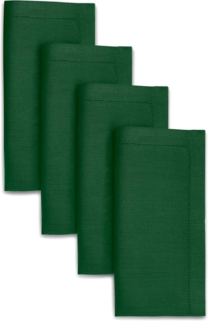D'Moksha Homes Forest Green Linen Napkins Set of 4 - Classic Hemstitch 100% Pure Linen Hemstitch Dinner Napkins 20 x 20 Inch for St Patricks Day, Easter - Handcrafted and Machine Washable