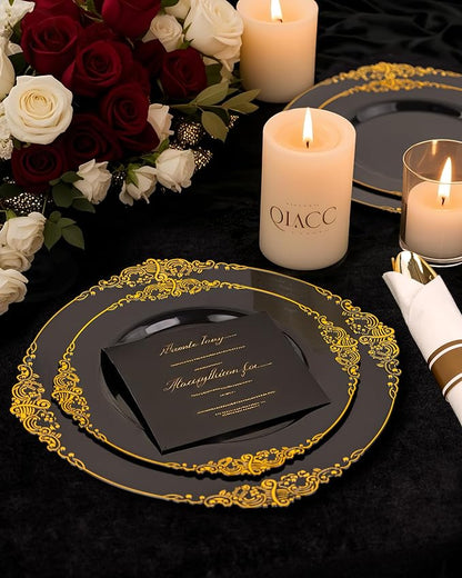 Nervure 100Pcs 10.25'' Black Plastic Plates, Party Plates - Image 2