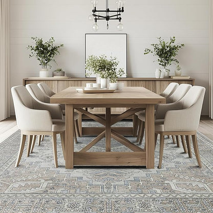 Machine Washable Rugs 8x10 Area Rugs for Living Room,Ultra Soft Low Pile Retro Rugs for Bedroom,Dining Room,Large Non Slip Carpet Vintage Distressed Accent Rug for Farmhouse Office Home Decor