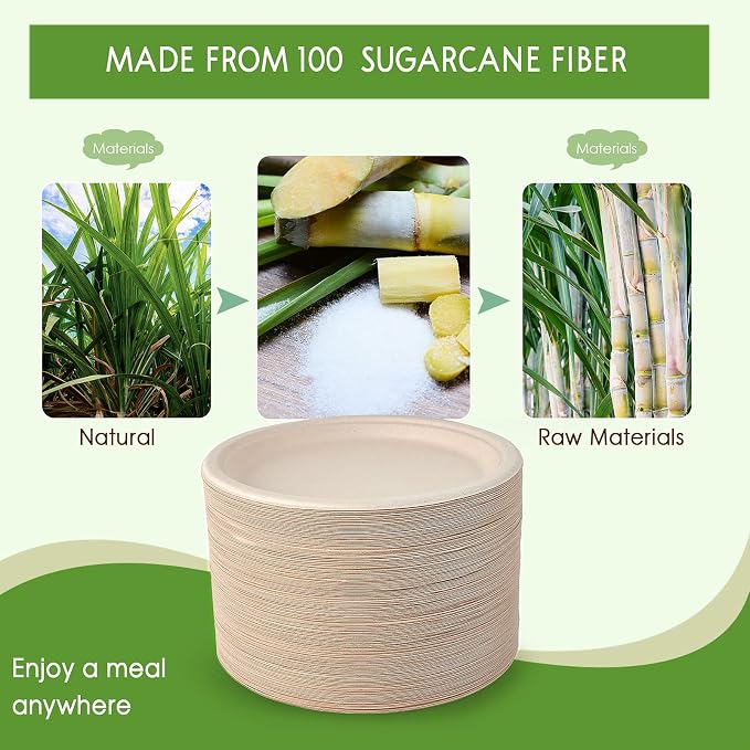 Vplus 150 Pack Compostable Disposable Paper Plates 10 inch Super Strong 100% - Image 5