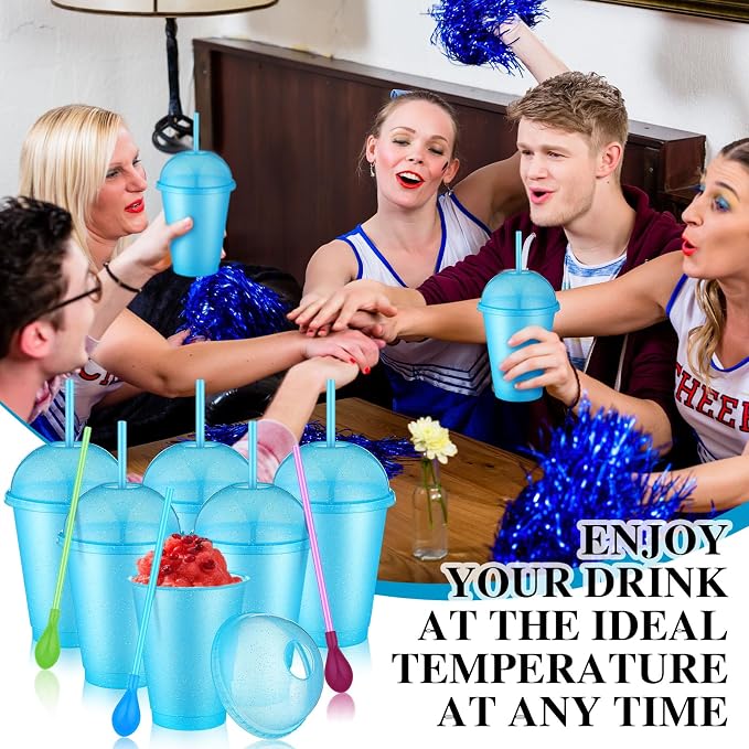 6 Set Slushie Cups with Dome Lids and Straws Detachable Spoon Straws Reusable - Image 6