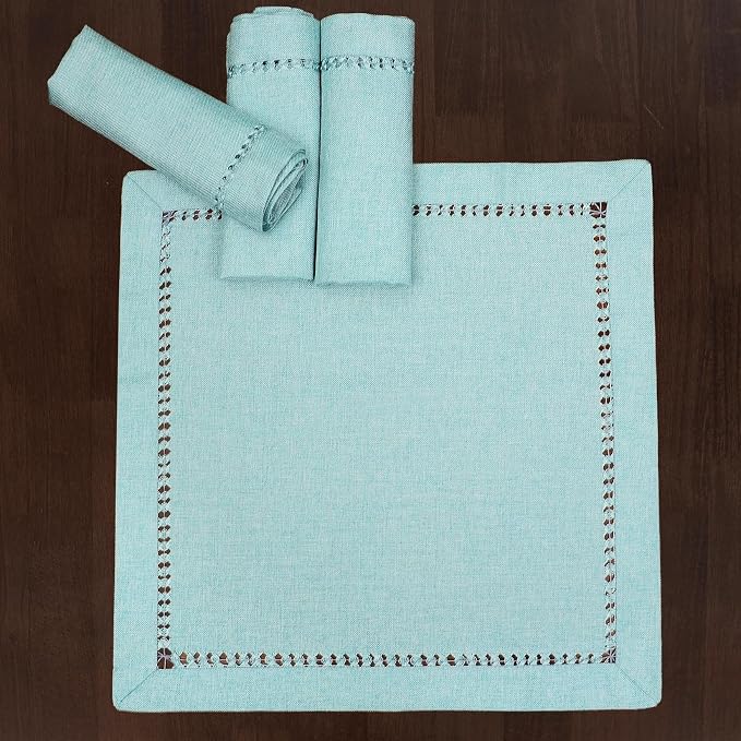 Grelucgo Set of 4 Handcrafted Solid Aqua Color Dinner Napkins, by Grelucgo