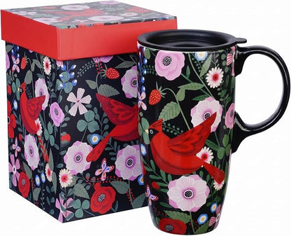 Topadorn 17oz Ceramic Mug with Lid&Gift Box, Scandinavian Floral Botanical | by Topadorn