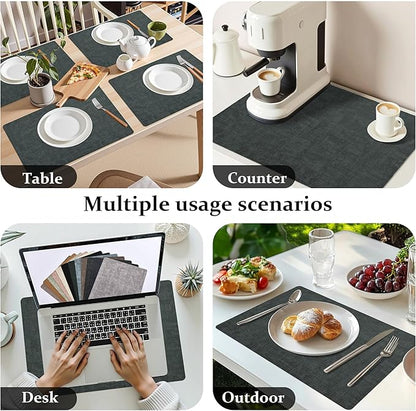 FROMHEART Faux Leather Placemats Set of 8–Waterproof,Heat/Oil Stain-Resistant PU Table Mat–Reversible,Non-Slip,Easy to Clean Place Mats for Kitchen,Dining,Indoor/Outdoor,(Dark Green,11.8" x 17")