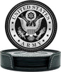 US Army Leather Coaster Set - 4 Premium Coasters with Hot Stamped Foil Logo-Gifts for Soldiers | Disabled Vet Owned Business-US-Army Coaster-Set