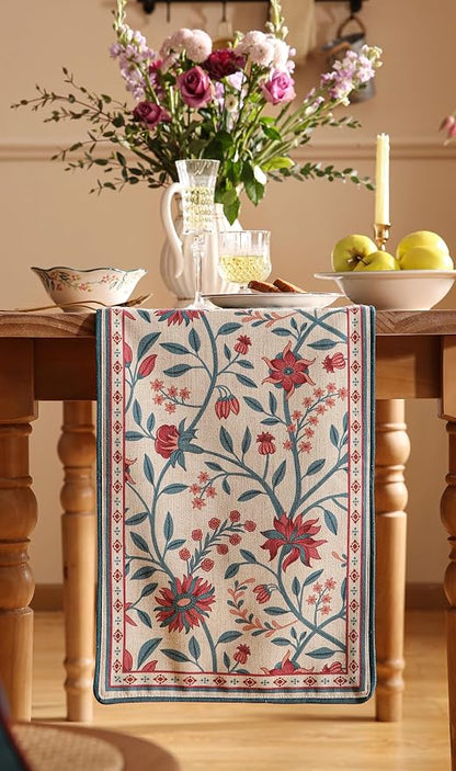 bilingaier Farmhouse Berry Red Floral Small Table Runner - Image 7