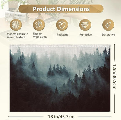 Placemats Set of 6 Linen Washable Kitchen Dining Misty Forest Table Mats Stain Heat-Resistant Desktop Décor Place Mats for Home Party Indoor 12x18 in
