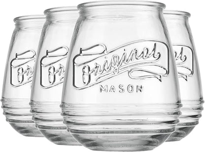 Glaver's Stemless Wine Glasses 21 Oz. Set Of 4 Original Mason Vintage Goblet - Image 7
