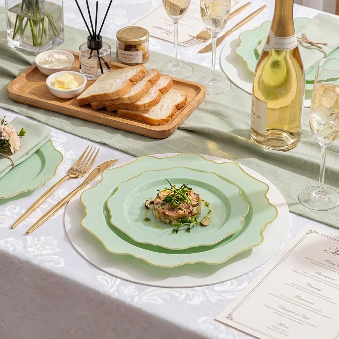 175Pcs Sage Green Plastic Plates - Image 10