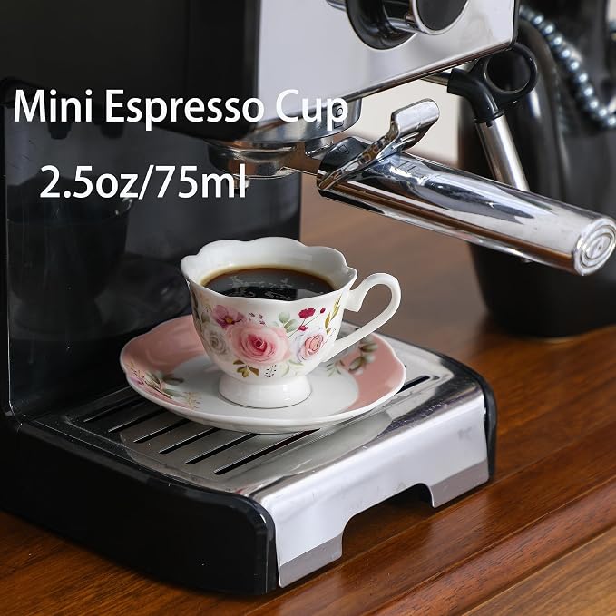 2.5oz Porcelain Demitasse Set of 6, 75ml Pink Espresso | Romantic pink floral - Image 4