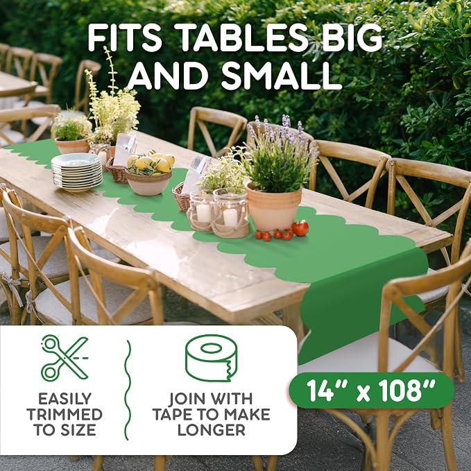 Green Scallop Table Runner, Disposable Plastic, 5 Pack - Image 5