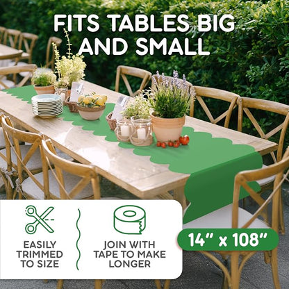Green Scallop Table Runner, Disposable Plastic, 5 Pack - Image 5
