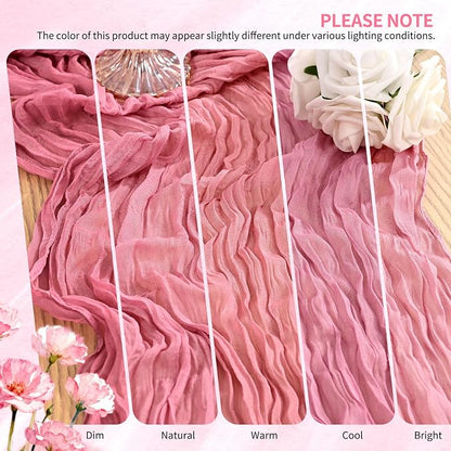 Showgeous 2 Pack Dusty Rose Cheesecloth Table Runners Boho Wedding Decor | - Image 7