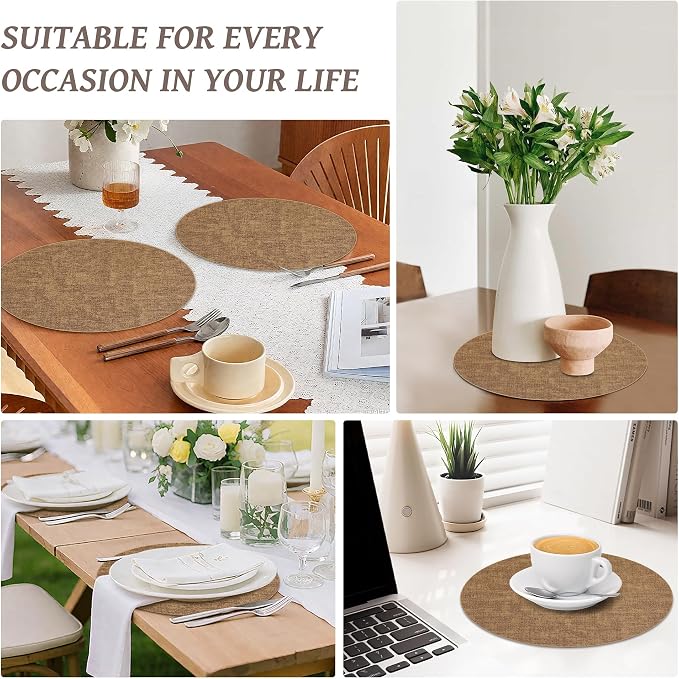 13" Round Placemats Set of 12, Reversible Faux Leather Heat Resistant Table Mats - Image 7