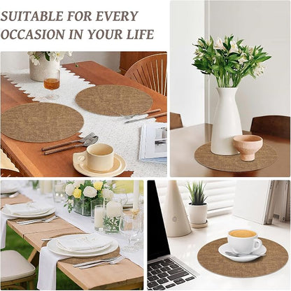 13" Round Placemats Set of 12, Reversible Faux Leather Heat Resistant Table Mats - Image 7