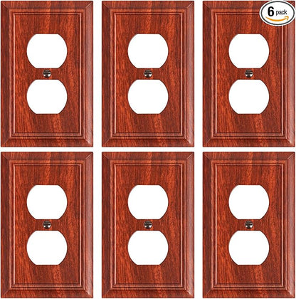 6-Pack Duplex Outlet Cover Plate, Decorative Wood Grain Switch Plates and Outlet Covers, Natural Bamboo Fiber Wall Plates for Electrical Outlets, 1 Gang Receptacle Cover, Corrosion Resistant