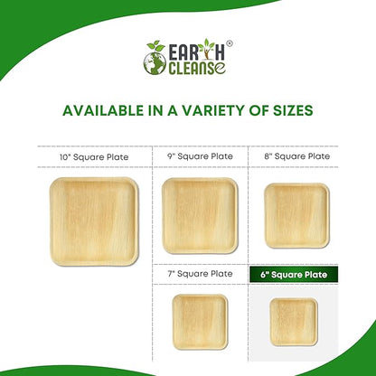 Compostable Palm Leaf Plates 6 Inch Square (25 Pack) | Disposable Biodegradable Plates Like Bamboo & Wooden | Microwave & Oven Safe | Eco-Friendly
