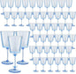 48 PCS Blue Ribbed Plastic Wine Glasses 13.5 OZ Ribbed Wine Glasses Detachable Wine Glass Elegant Fluted Glassware Vintage Style for Wedding Anniversary Birthday Dinner Parties(Blue, 48 Pack)