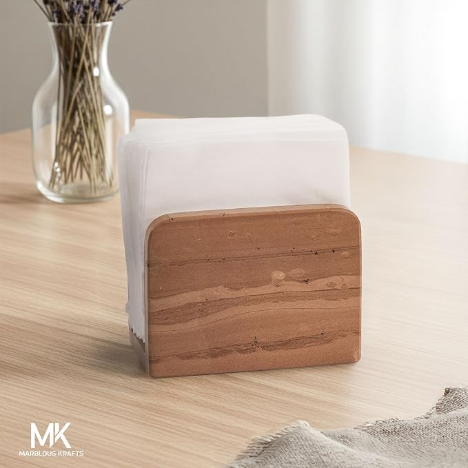Marble Mini Napkin Holder 3" x 4" Inch Natural Brown Finish Napkin Organizer - Image 2