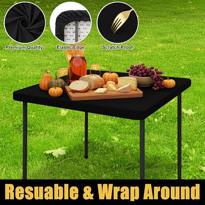 Smiry Square Picnic Table Cloth, Waterproof Elastic Fitted Tablecloths for 4 Foot Tables, Washable Polyester Table Cover for Camping, Indoor and Outdoor (Black, 42"x42")