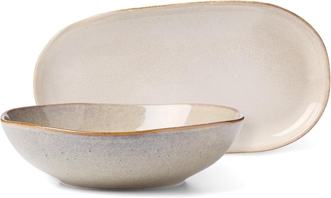 Oneida Organic Shades Oatmeal Stoneware 2-Piece Serving Platter Set | by Oneida