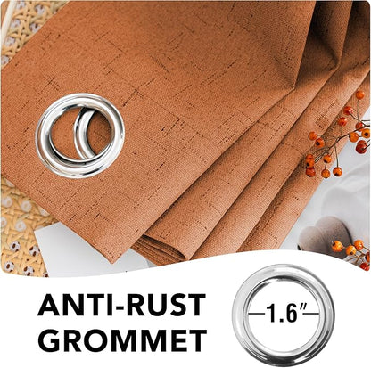 H.VERSAILTEX 100% Blackout Curtains for Bedroom Thermal Insulated Linen Textured Curtains Heat and Full Light Blocking Drapes Living Room Curtains 2 Panel Sets, Orange, 42x84 Inch