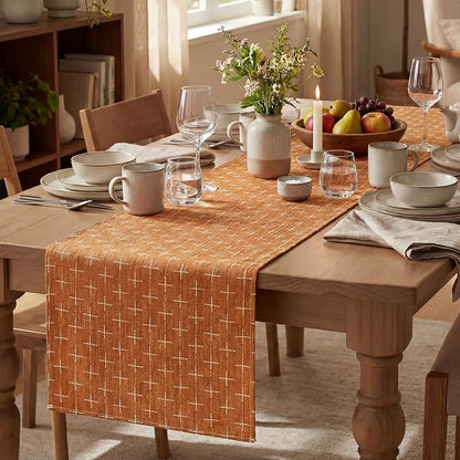 Artoid Mode Caramel Cross-Star Textured Table Runner, Seasonal Waterproof - Image 5