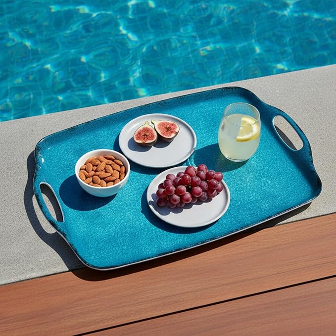 TP Melamine Serving Trays with Handles, 17” x 12”, Retro Teal | Rectangular - Image 6