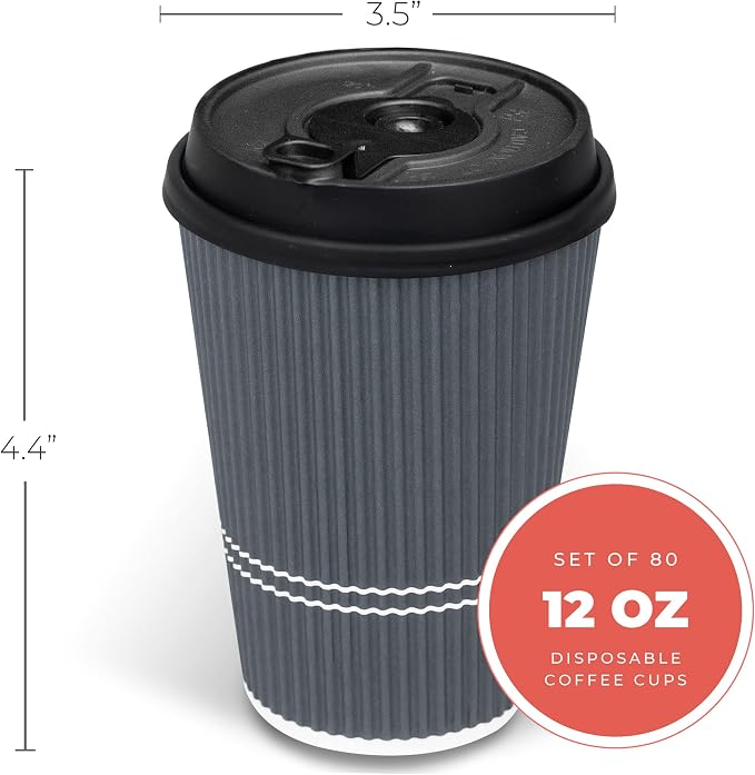 Disposable Coffee Cups With Lids - 12 oz To Go Coffee Cup With Lid. Durable - Image 2