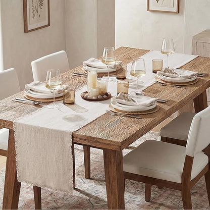 14 x 120 Inches Frayed Edge Table Runner, 270G Heavyweight Sand Washed Slub - Image 3