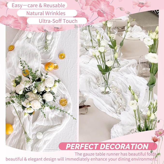 Showgeous 30 Pack White Cheesecloth Table Runner, 17 x 108 Inches | Boho - Image 6