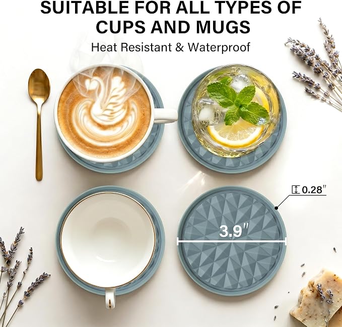 Silicone Drink Coasters Set of 6, Desk Cup Coaster | Prevents - Image 3