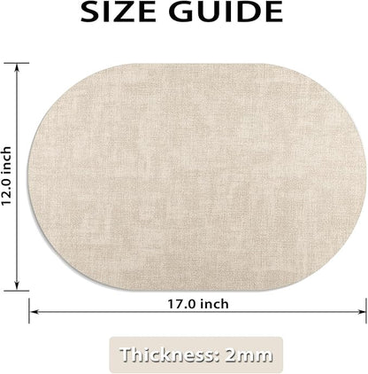 Placemats for Dining Table Set of 6 Non-Slip, Heat Resistant Oval Leather Placemat Double Layer, Waterproof Table Mats Easy to Clean for Kitchen Dining Room Coffee Office Table, Beige
