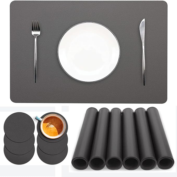 Placemats Set of 6, Faux Leather Place Mats by Abuzhen