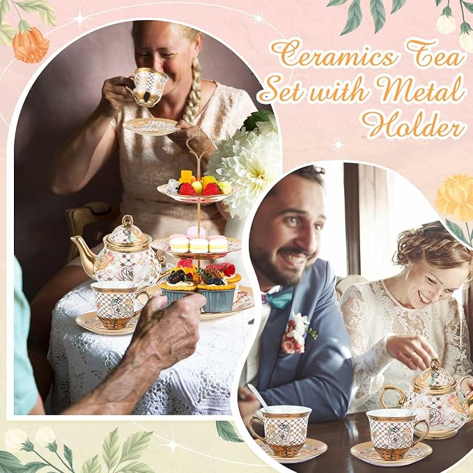 21 Pcs Porcelain Tea Set for Women Tea Party - Image 5