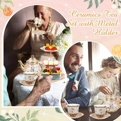 21 Pcs Porcelain Tea Set for Women Tea Party - Image 5