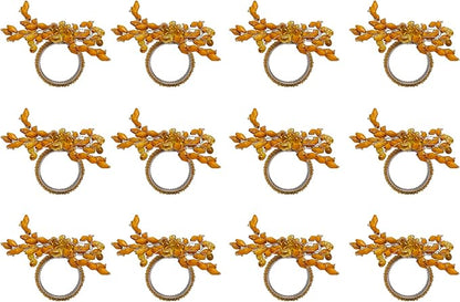 Napkin Rings Set of 12 for Dining Table Decoration Parties Everyday Metal Napkin Holder Leaf Gold (Pack of 12)