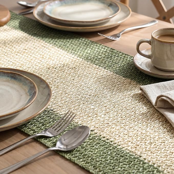 Artoid Mode Dark Green Farmhouse Rustic Paper Braided Table Runner, Seasonal - Image 3