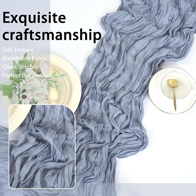 8 Pack Dusty Blue Cheesecloth Table Runner 17x108 inch Boho Gauze Cheese Cloth - Image 6