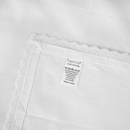 FINGERCRAFT Dinner Cloth Napkin Cotton Linen 4 Pack Vintage Rustic Premium Quality Mitered Corners Napkin Cloth with Elegant Lace for Everyday Use, Pre Shrunk and Good Absorbency 20x20 in White