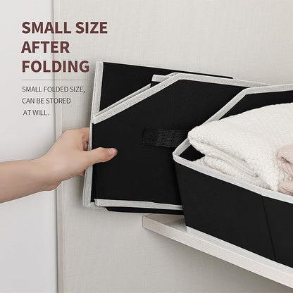 Closet Baskets for Shelves Trapezoid - Decorative Storage Baskets with Handle, Closet Bins for Organization, Shelf Storage Bins for Clothes, Books, Home, Office, 8 Pack, Black