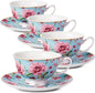 BTaT- Floral Tea Cups and Saucers, 8 oz, Fine Porcelain Teacup Set by BrewToATea