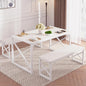 VECELO Kitchen Dining Table Sets for 6, 55" Wood Dinette 2 Benches with Metal Frame for Dinner Breakfast Nook and Small Space, White