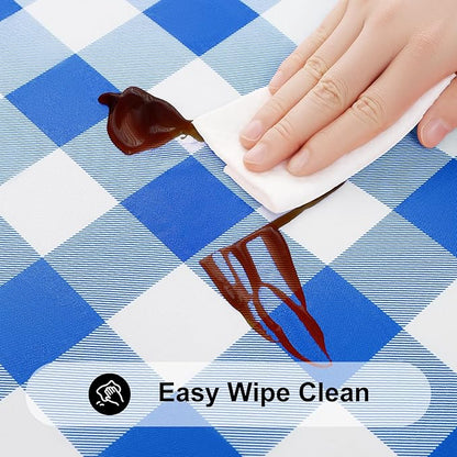 Smiry Rectangle Picnic Table Cloth, Elastic Waterproof Fitted Vinyl Tablecloths, Flannel Backed Buffalo Plaid Table Covers for Dining, Camping, Outdoor (White and Blue, 30" x 60")