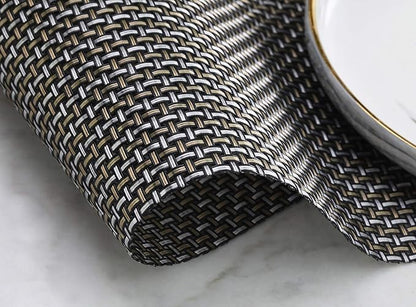 New Star Foodservice 28195 Crossweave Woven Vinyl Placemats, Set of 4, Electrum Silver