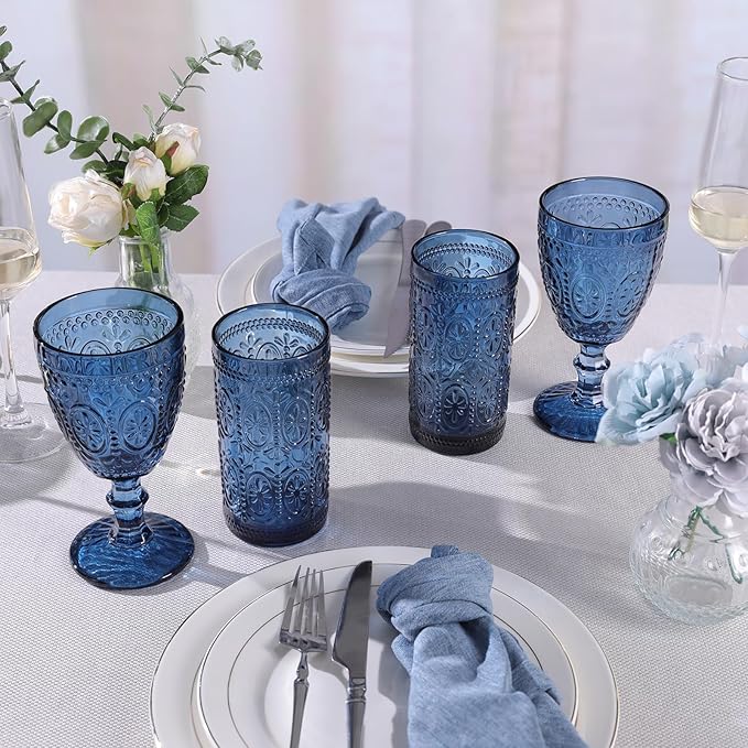 abrwyy Blue Drinking Glasses, Vintage Glassware, 12oz Highball Glasses | - Image 4