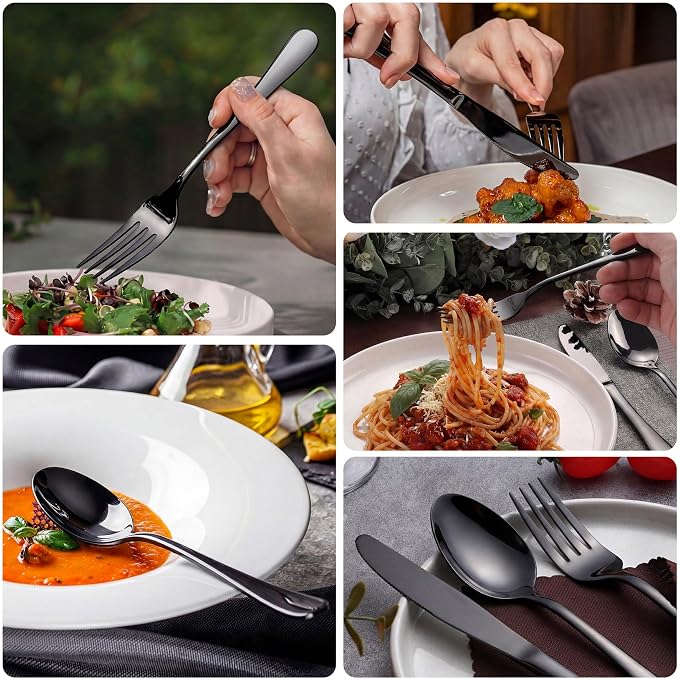 LIANYU 20 Piece Black Silverware Set, Stainless Steel Flatware Cutlery Set | - Image 4