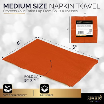 100 Pack Orange Beverage Napkins, Big Party Pack, 2 Ply, Ideal for Wedding, Party, Birthday, Dinner, Lunch, Cocktails. (5” x 5”) by Amcrate