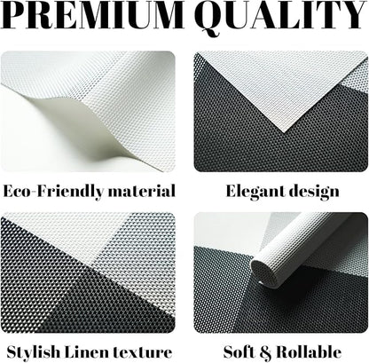 Placemats Set of 6 Vinyl/Plastic Woven Place Mats for Kitchen Table Indoor/Outdoor Washable Placemat Wipeable Dining Table Mats (Grey Grid,6)