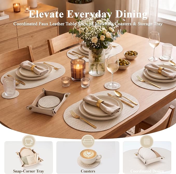 Woven Faux Leather Oval Placemats Set of 4/6 - Image 4